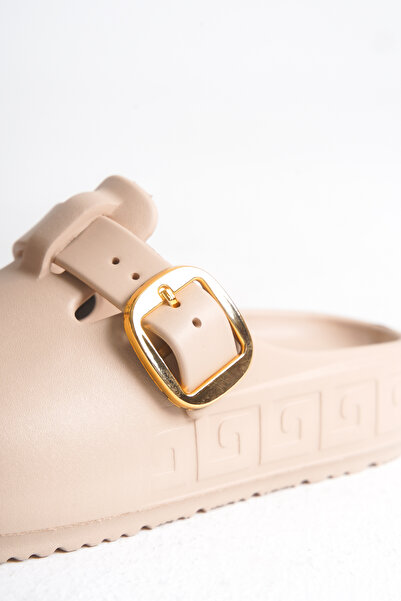 Solo Bag Women's Orthopedic Slippers Closed Front with Stainless Buckle Anti-Slip Beige Sabo Home and Outdoor Slippers