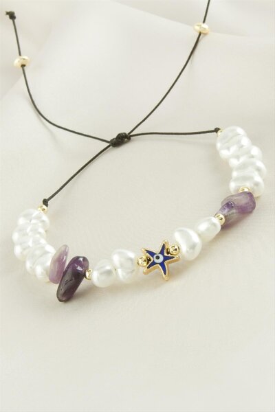 ZERO LAND سوار من اللؤلؤ الطبيعي المكسور على شكل نجم البحر من LVSQVR (150424)-أرجواني