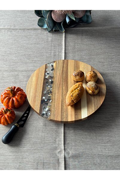 Meri Ev Gereçleri Acacia Round Rotating Serving Presentation 25cm