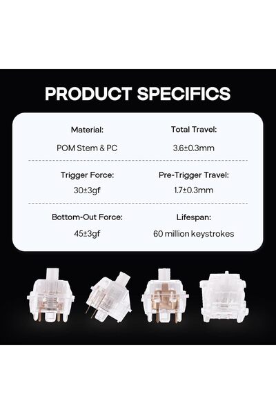 Epomaker x LEOBOG Icesoul Keyboard Switches, 100 Pcs, 30gf Tactile, POM Stem, LED Slot