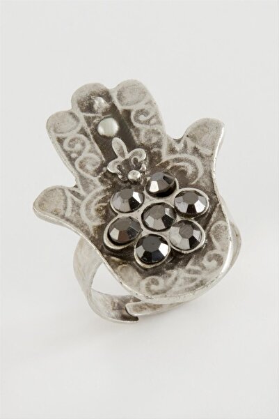 ZERO LAND Lvsqvr Ftma Ana Eli Ottoman Embroidered with Stones (84858) Metal Ring-Anthracite