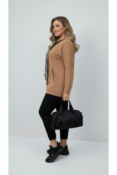 Koza Butik Women's Plus Size Long Sleeve Hooded Zipper Detailed Sweatshirt 2007