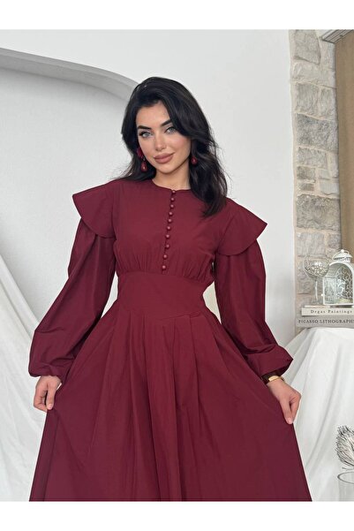 Lady Pixie Corsage Detailed Buttoned Long Dress