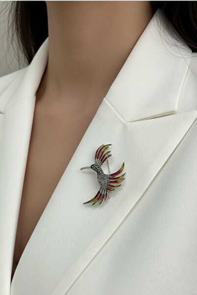 Modex Renkli Taş Detaylı Zarif Anka Kuşu Broş (7cm)