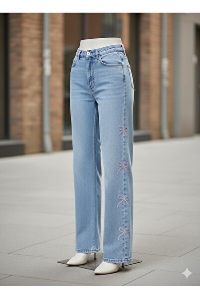 sion jeans yandan kurdele cu imprimeu black snow wash palazzo straight croială blugi largi pantaloni pentru femei