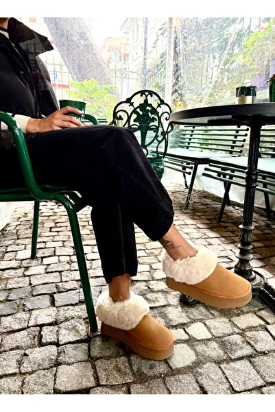 MÜJERİL'S Fur Detailed Thick Sole Suede Women's Street and Home Boots