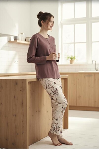 MORRO طقم بيجامة نسائية مريحة بأكمام طويلة ونقشة زهور من روز كورسيدو