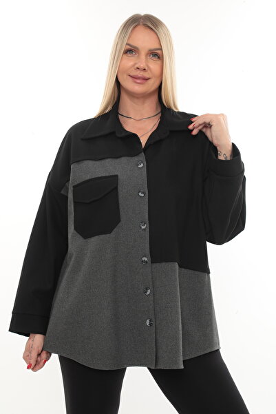 KİFAYET Büyük Beden (50-56) Çift Renk Detaylı Gömlek Yaka Uzun Kol Düğmeli Ka...