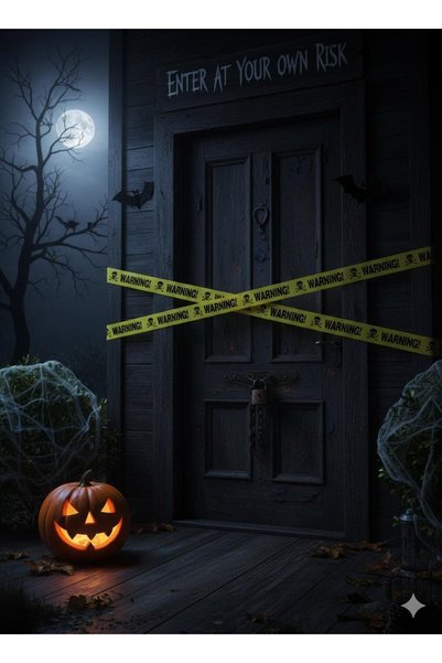 DODOMAR Halloween Cadılar Bayramı Emniyet Şeridi Warning 6metre 7.5cm en Sarı Emniyet Şeridi Bandı