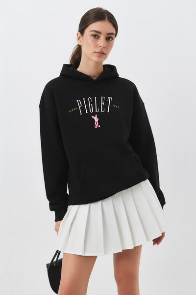 uyguntarz Unisex Soft Textured 3 Thread Cute Piglet Design B Printed O Oversized Sweatshirt