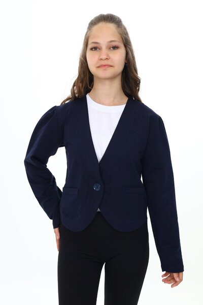 Toontoy Lacivert Kız Çocuk V Yaka Blazer Kapama Cepli Düşük Omuz Örme Okul Hı...