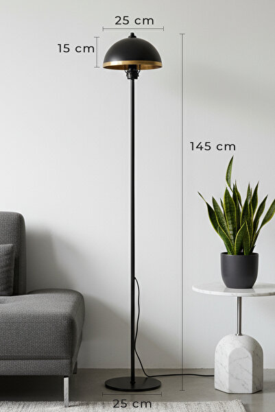 Marrien Luna Golden Tek Ayaklı Siyah Metal Modern Lambader | Oturma Odası & Yatak Odası & Salon Lambası