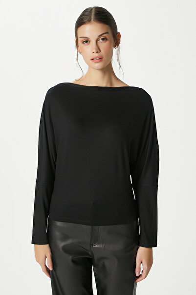 Ritnice Women's Grace Asymmetrical Shoulder Detail Black Blouse