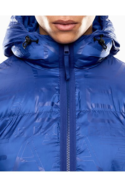 EA7 Men's Hooded Collar Long Sleeve Zipper Closure Pocket Detail Blue Coat 7m000697 Af15969-Ub087