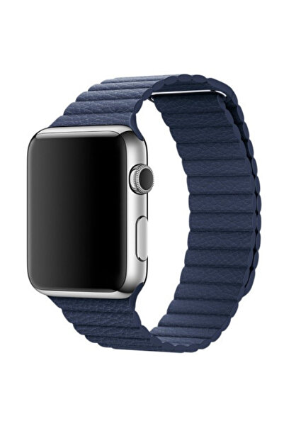 iUni Curea compatibilă cu Apple Watch Ultra/SE/8/7/6/5/4/3/2/1, 44 mm, buclă din piele, albastru miezul nopții