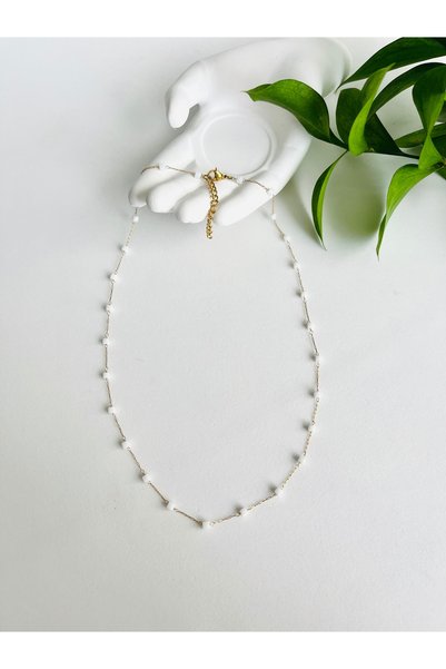 Fynbos Minimal Crystal Stone Detailed Women's Necklace – Gold Color Stainless Steel