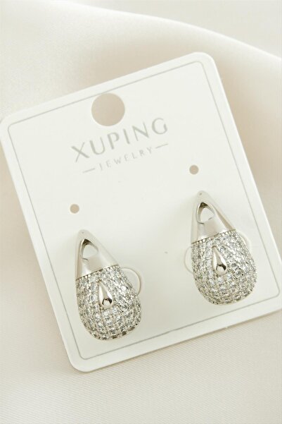 ZERO LAND Lvsqvr Xuping Water Drop Zircon Stone Luxury Steel (153632) Earrings-Silver Color