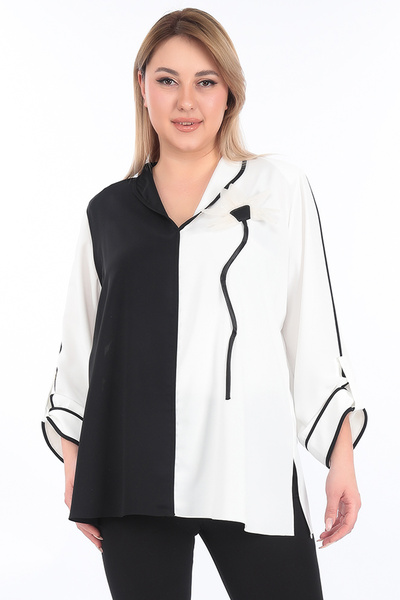 KİFAYET Büyük Beden (50-56) V Yaka Apoletli Uzun Kol 3D Çiçek Detaylı Kadın T...