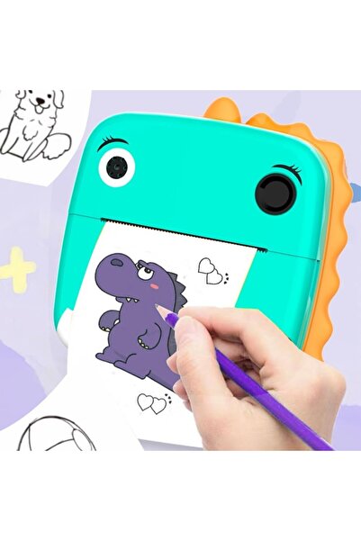 Flippy Instant Camera for Kids - Front & Selfie, Instant Print, USB-C, Bluetooth, Dinosaur, Green
