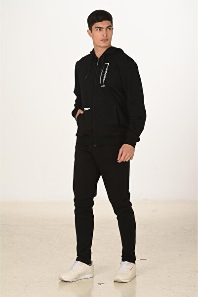 Marco Ferry Men's Cotton Hooded Tracksuit Set Black 5286-S