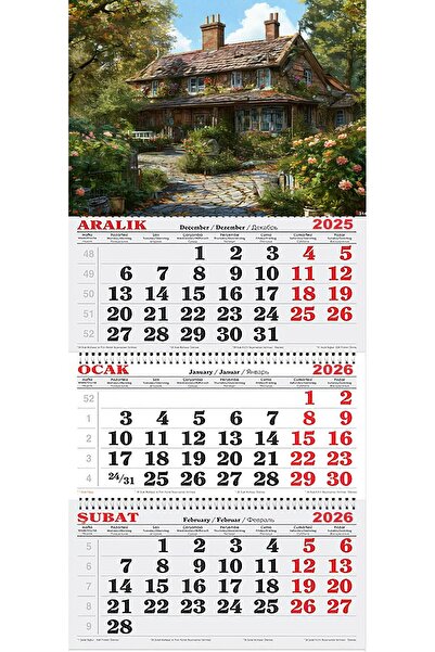 GENC DIJITAL BASKI 2026 Yılı Gemici Takvimi- Çiçekler İçinde Çiftlik Evi