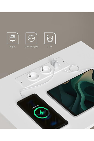 VASAGLE Set of 2 bedside tables with USB ports and sockets, 45x35x58 cm,white