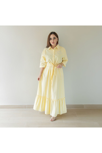 LINELLE فستان نسائي كاجوال - قطن بوليستر مطبوع ماكسي