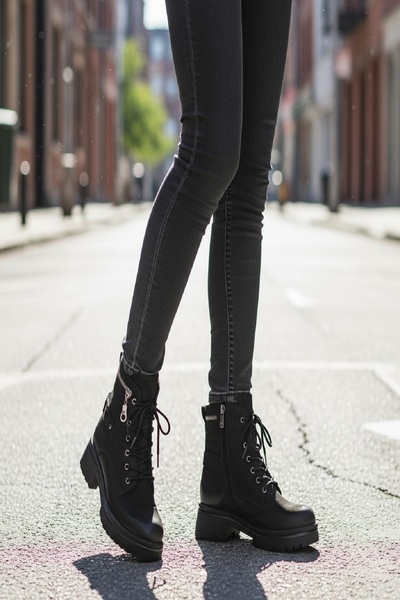 akerler حذاء نسائي أسود من الجلد الطبيعي km81