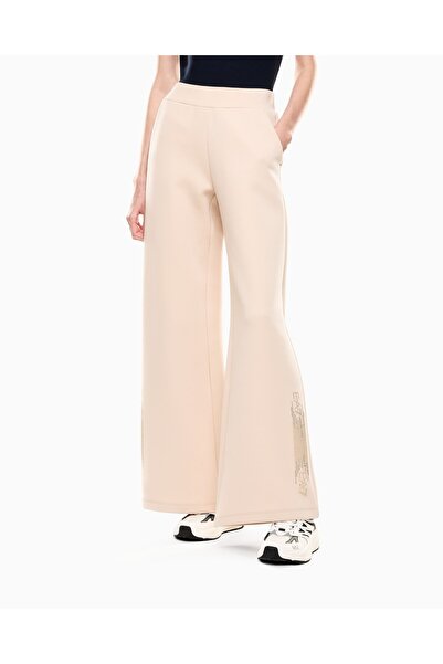 EA7 Men's High Waist Wide Leg Relaxed Fit Pocket Detail Beige Sweatpants 7W000526 Af13151-U1046