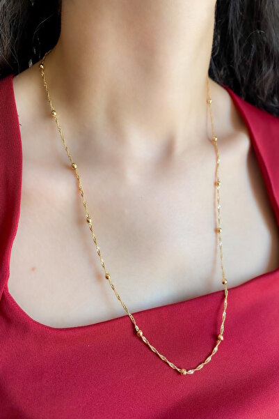 DEMOKAN Kadın Kolye Kararmaz 14k Altın Renk Vip Seri İthal Küçük Topçuklu Zin...