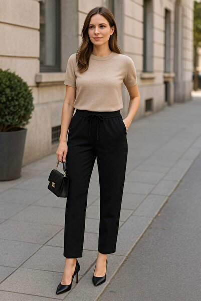 MODA PANTALONI DIN TESUT CU ELASTIC LA TALIE, PANTALONI CU PIEȚE DE Pânză, PA...