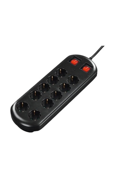 Hama Power strip 10 sockets, 2 switches with surge protection, black, 2 m,