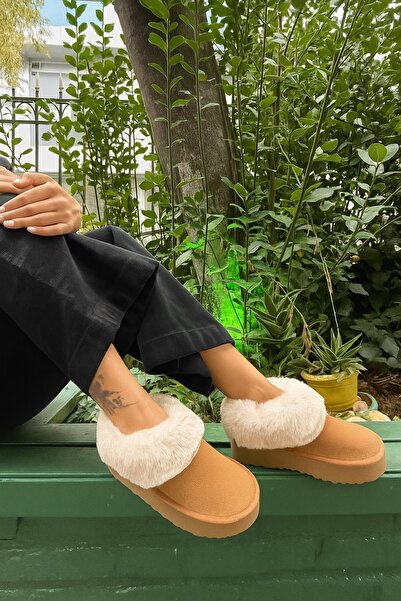 MÜJERİL'S Fur Detailed Thick Sole Suede Women's Street and Home Boots