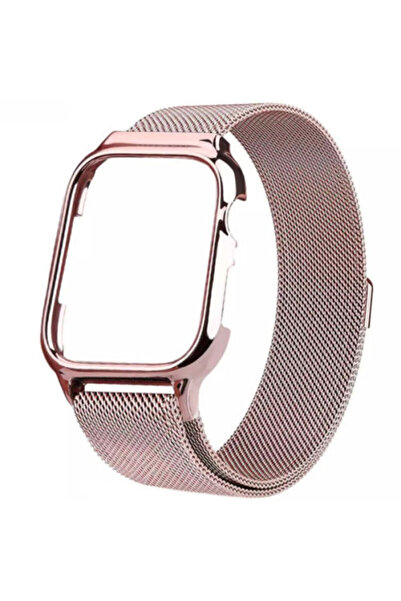iUni Curea compatibilă cu Apple Watch Ultra/SE/8/7/6/5/4/3/2/1, 38 mm, buclă milaneză, carcasă, auriu roz