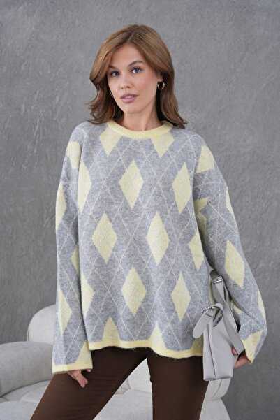 Miss Allos Women's Diamond Pattern Thick Knit Sweater