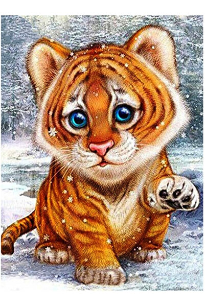 Krista Tablou pe pânză GM704 – Tigrut, pictură 5D cu diamant și pietre, ramă ...