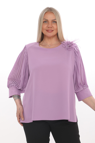 KİFAYET Büyük Beden (50-56) Pliseli Kol 3D Çiçek Aksesuar Detaylı Şık Kadın Bluz