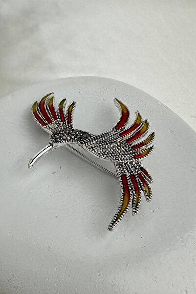 Modex Renkli Taş Detaylı Zarif Anka Kuşu Broş (7cm)