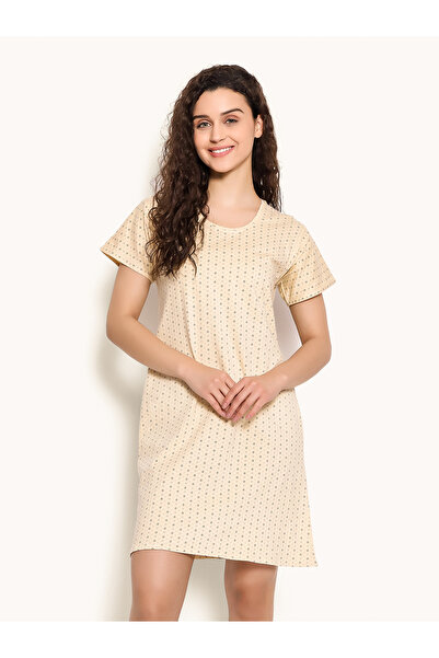 iza Dot Print Short Night Dress in Yellow – 100% Cotton