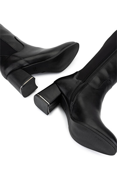 Tamer Tanca Kadın Suni Deri Siyah Topuklu Çizme