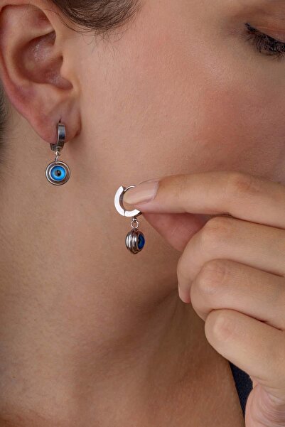 Gümüş Pazarım Enamel Evil Eye Beaded Eye Steel Earrings