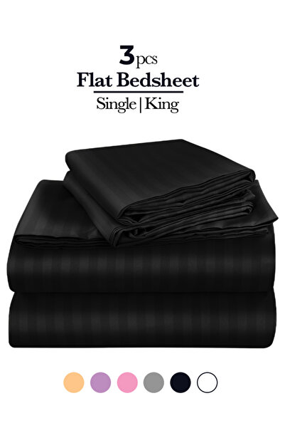 Rion 3-Piece Microfiber Flat Sheet with 2 Pillowcases, Luxury Striped Bed Sheet Set (Single)