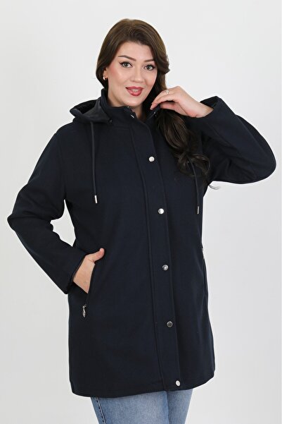 By Alba Collection Women's Navy Blue Cashmere Plus Size Coat