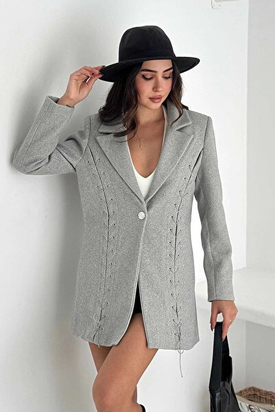 Butik Şenel Bird's Eye Detailed Short Cashmere Coat