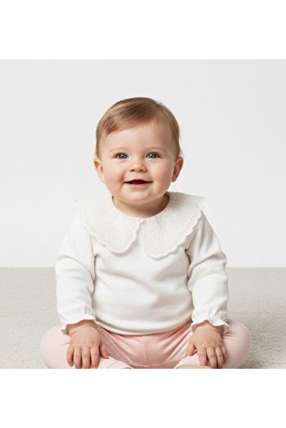 Cassiope Girls' White Lace Collar Long Sleeve Blouse Two Yarns 100% Cotton