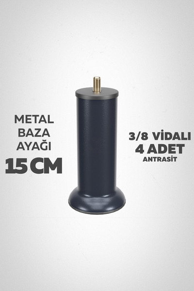 wooden lane studio Baza Ayağı 15 Cm 3/8 Vidalı 4’lü Set Metal Antrasit Yatak ...