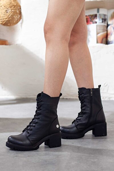 Adım Adım Μπότες με χοντρό τακούνι από γνήσιο δέρμα Mammamia