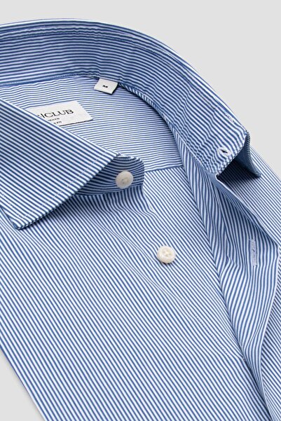 Abbate Cămașă pentru bărbați cu dungi BB Club Lima Poplin, amestec de bumbac elastic, cu croială normală, albastru închis, cu guler clasic