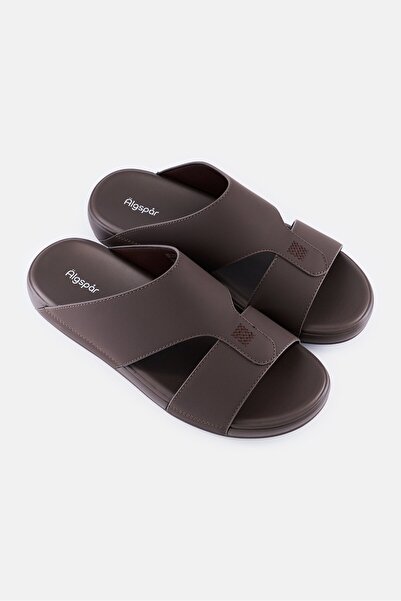 Algspar Men 2 Strap Slip On Arabic Sandals, Coffee