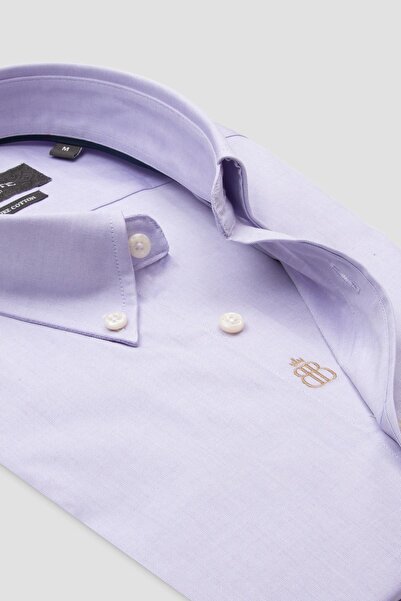 Abbate Carlo Royal Oxford Cotton Slim Fit Purple Button-Down Collar Men's Straight Shirt